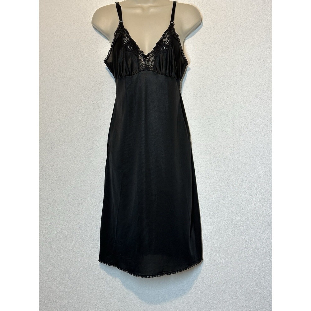 Vintage Maidenform Black Full Slip Dress Lace Accents Size 34 Pin Up